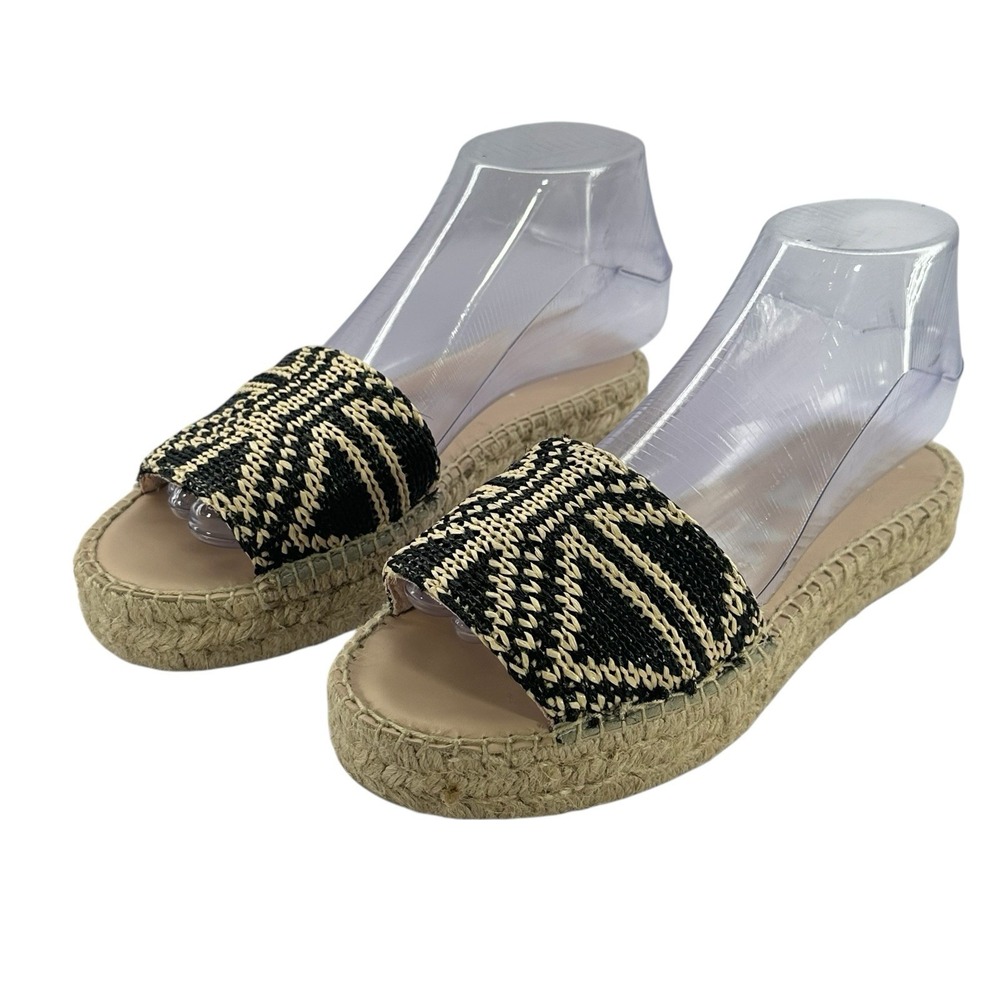 MANEBI Espadrilles Raffia Slides Yucatán Pattern Sandals 38 US 7.5 Black Beige